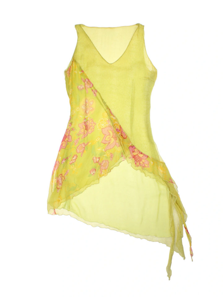 Y2K Floral Mesh Mini Dress (Size XL)