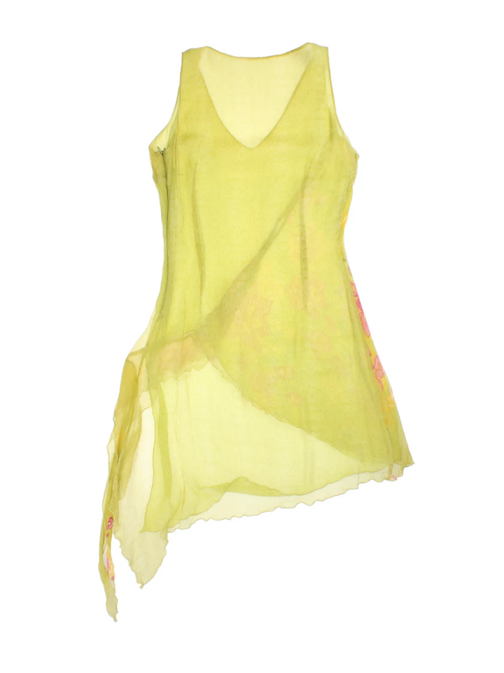 Y2K Floral Mesh Mini Dress (Size XL)