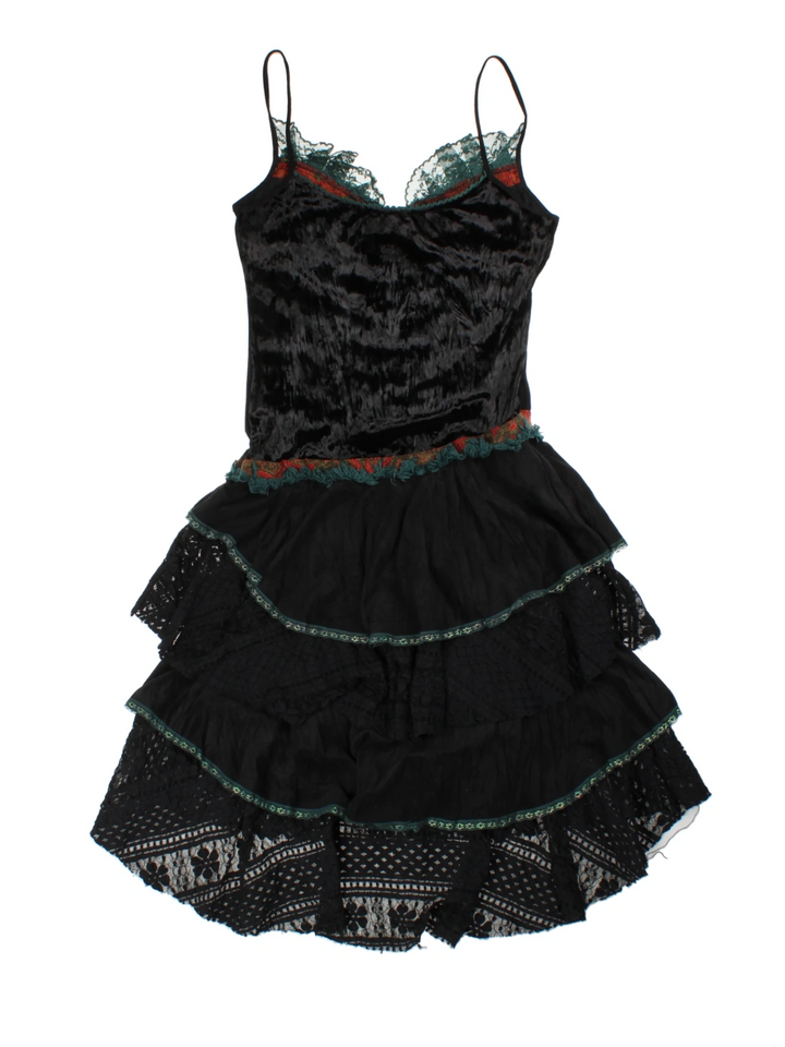 Y2K Lace Layered Midi Dress (Size XXS)