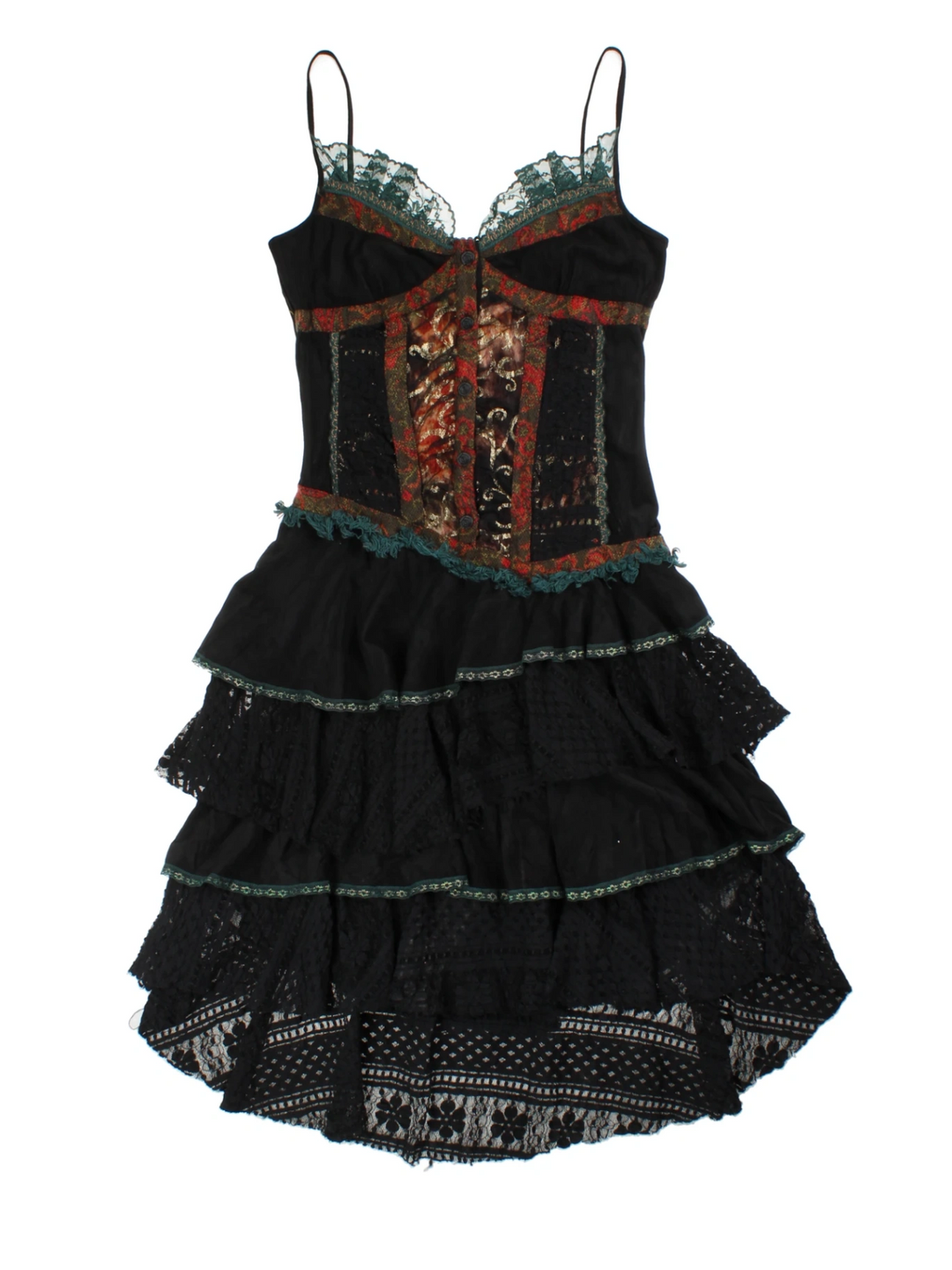 Y2K Lace Layered Midi Dress (Size XXS)