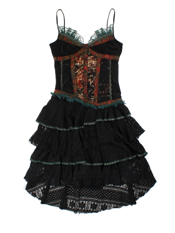 Y2K Lace Layered Midi Dress (Size XXS)