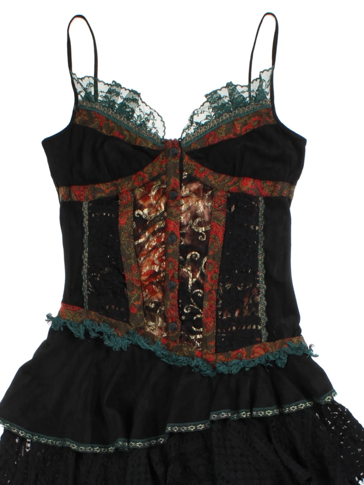 Y2K Lace Layered Midi Dress (Size XXS)
