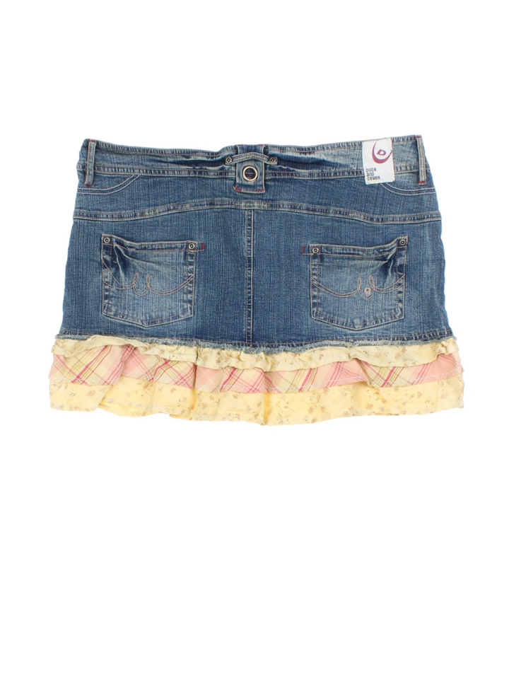 Y2K Floral Denim Mini Skirt (Size XXL)