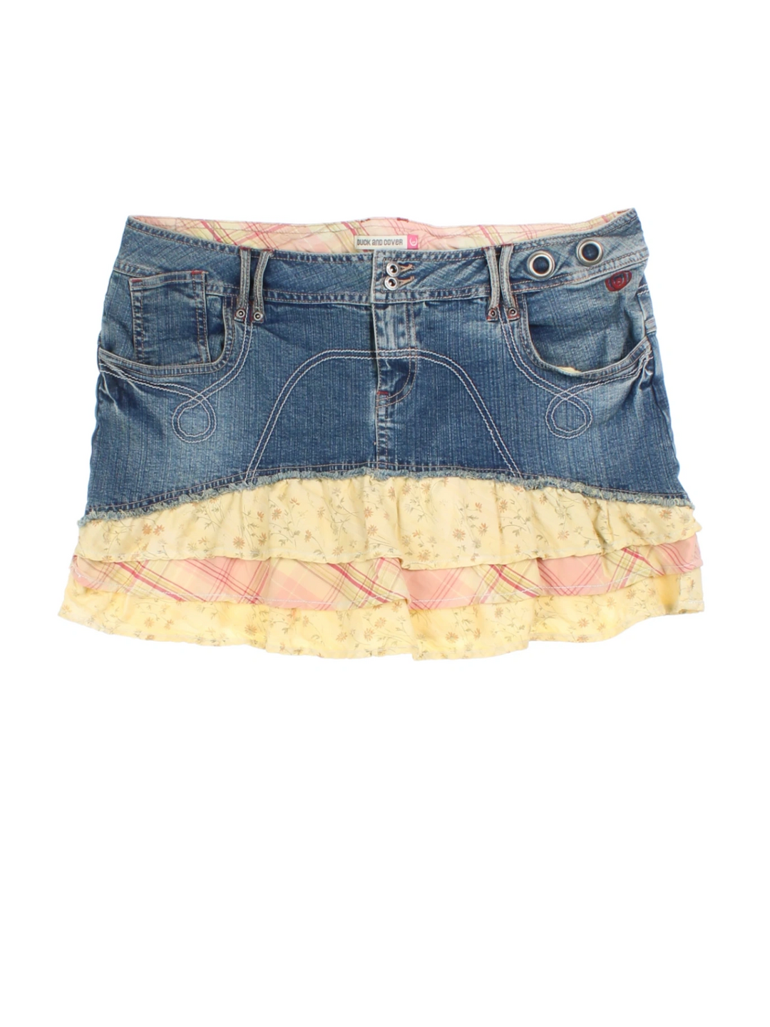 Y2K Floral Denim Mini Skirt (Size XXL)