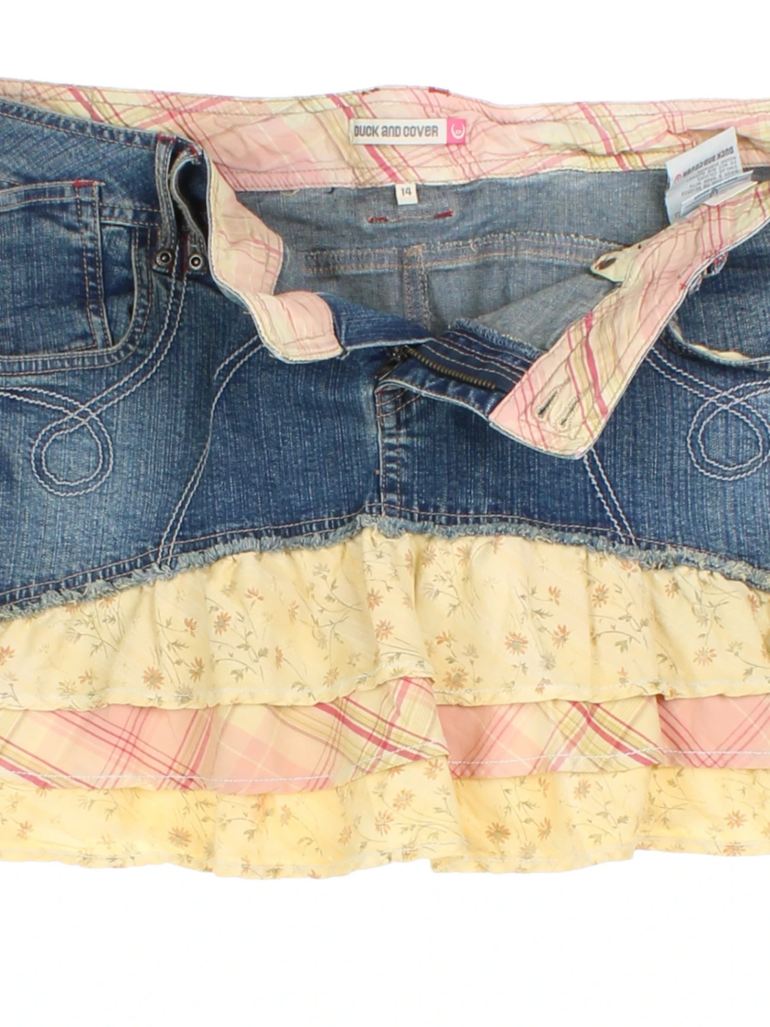 Y2K Floral Denim Mini Skirt (Size XXL)