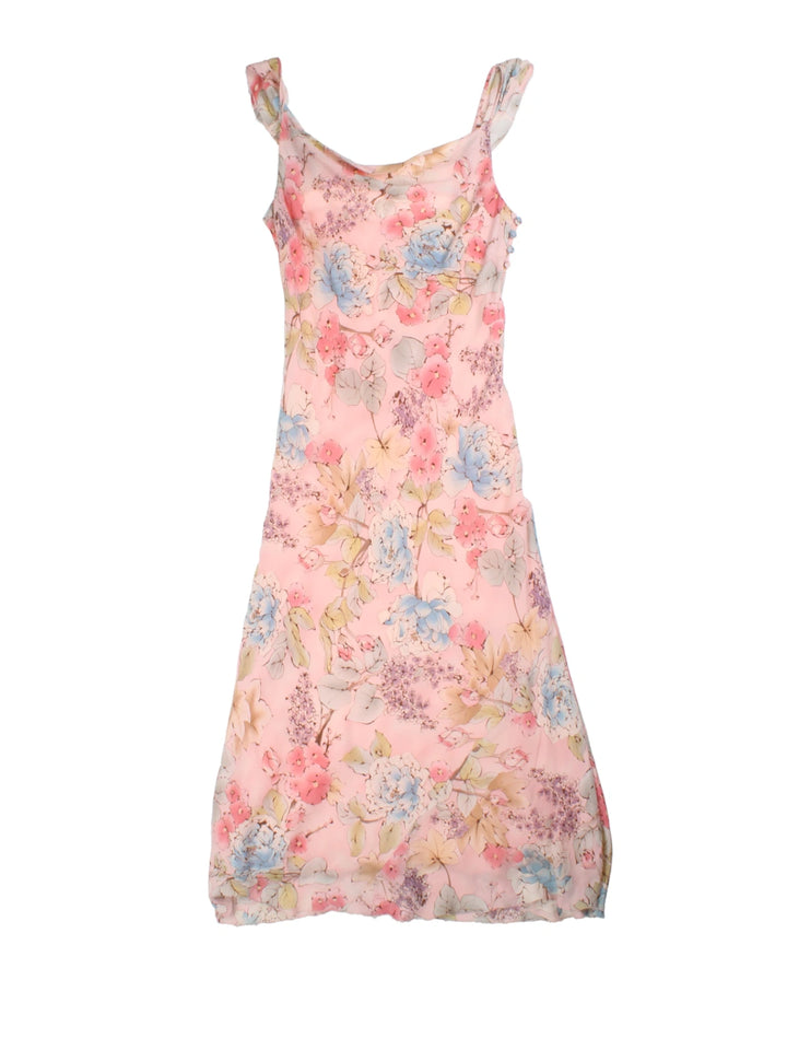 Y2K Floral Silk Midi Dress (Size XS)