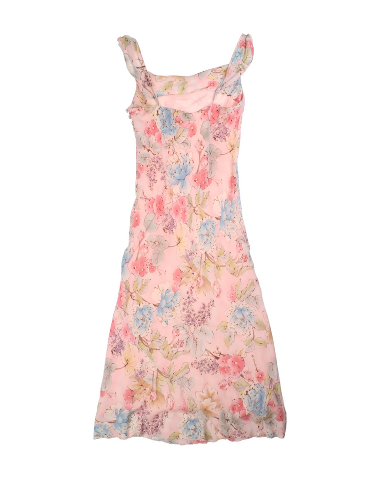 Y2K Floral Silk Midi Dress (Size XS)