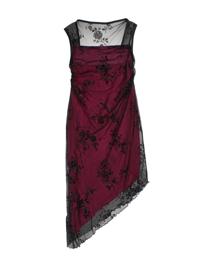 Y2K Asymmetrical Floral Midi Dress (Size XXS)