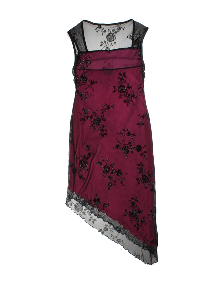 Y2K Asymmetrical Floral Midi Dress (Size XXS)