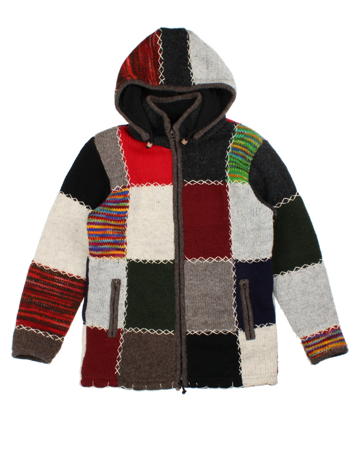 Patchwork Knitted Hoodie (Size M)