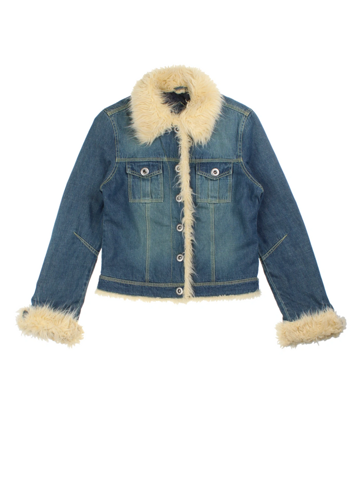 Y2K Faux Fur Denim Jacket (Size XS)