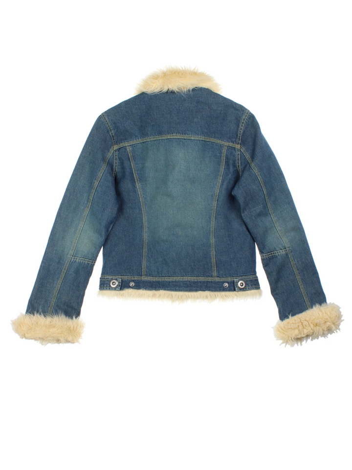 Y2K Faux Fur Denim Jacket (Size XS)