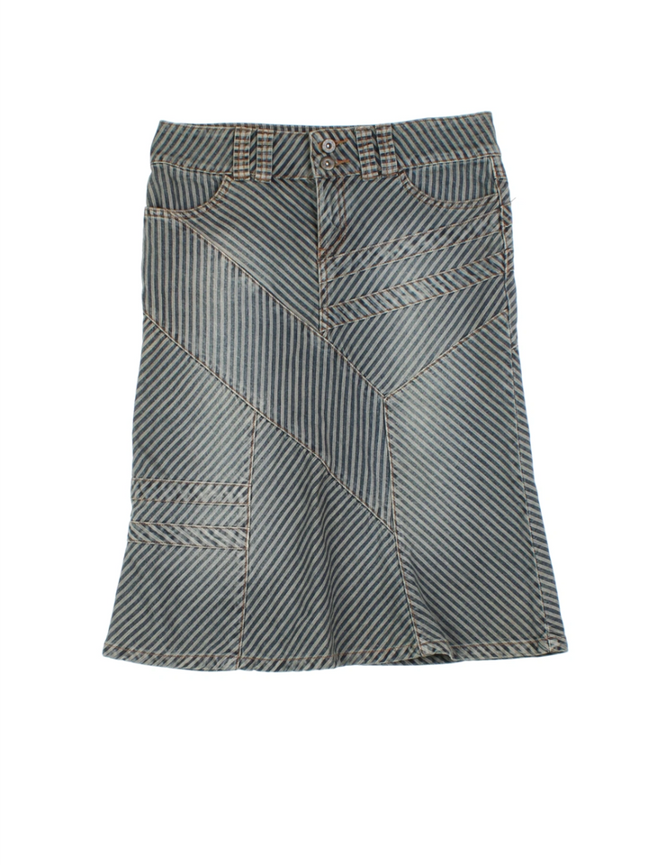 Y2K Striped Midi Skirt (Size L)