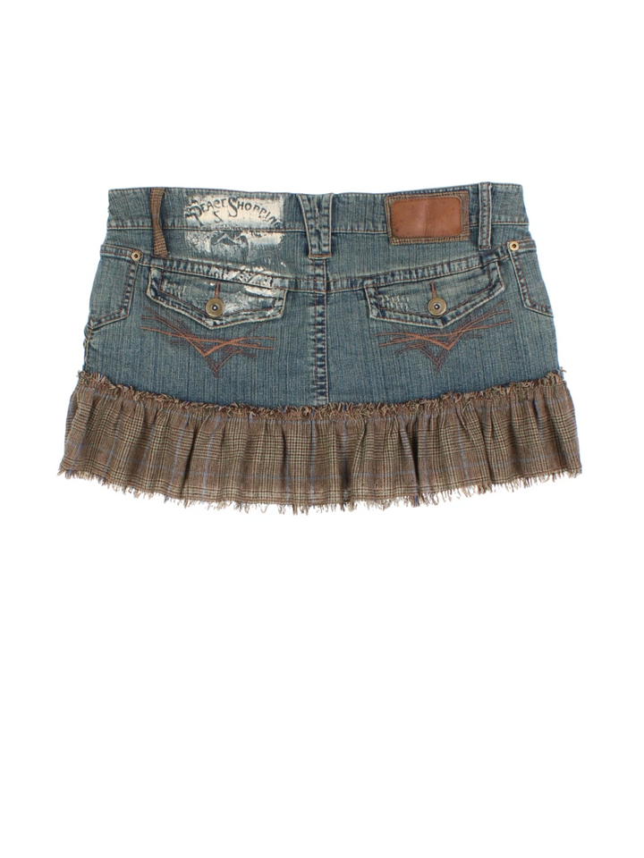 Y2K Denim Ruffle Hem Mini Skirt (Size XXL)