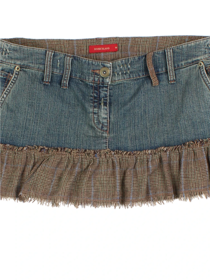 Y2K Denim Ruffle Hem Mini Skirt (Size XXL)