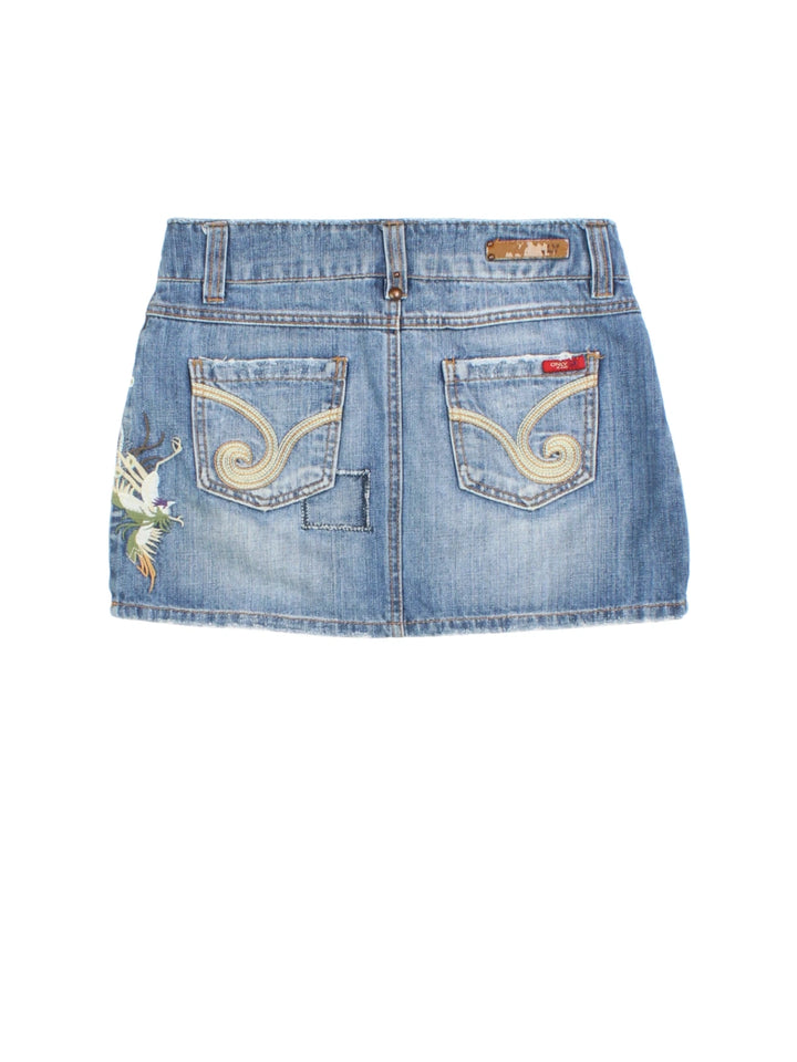 Y2K Embroidered Denim Mini Skirt (Size L)
