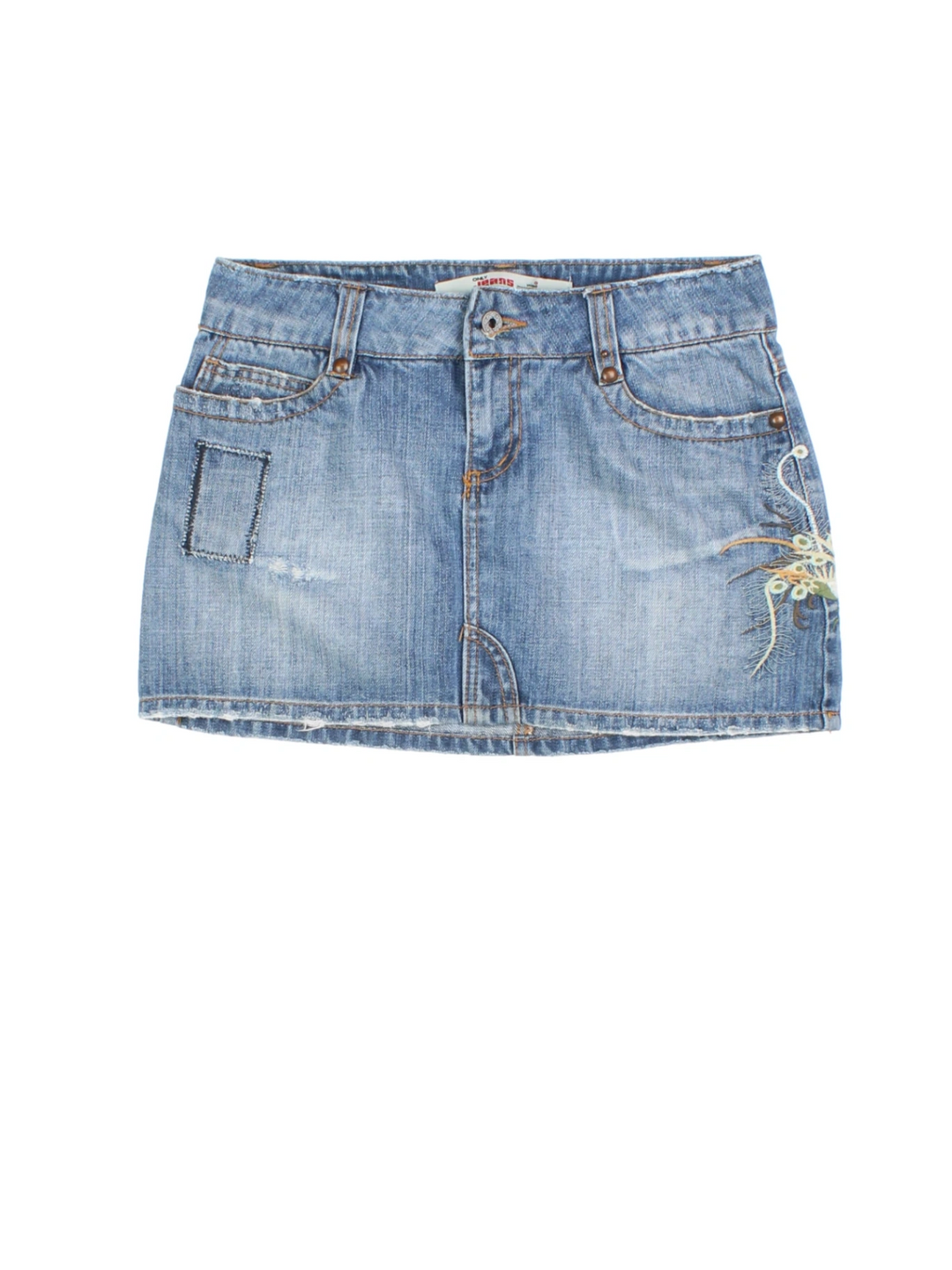 Y2K Embroidered Denim Mini Skirt (Size L)