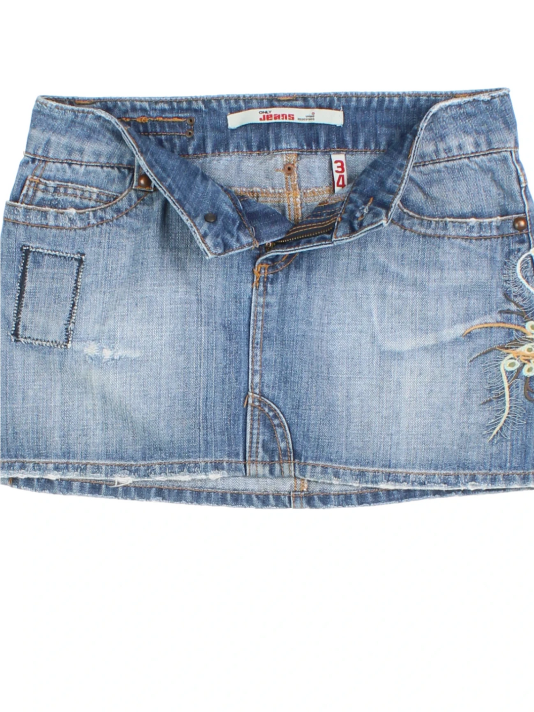 Y2K Embroidered Denim Mini Skirt (Size L)