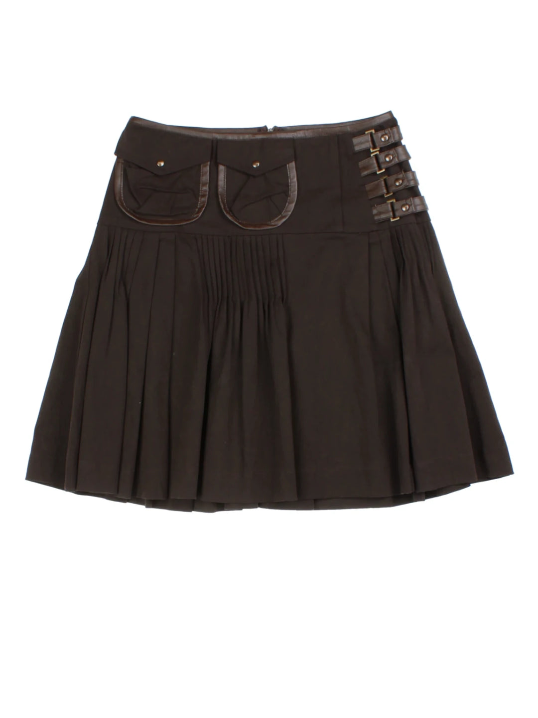 Y2K Buckle Pleated Kilt Skirt (Size L)