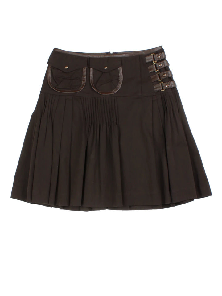 Y2K Buckle Pleated Kilt Skirt (Size L)