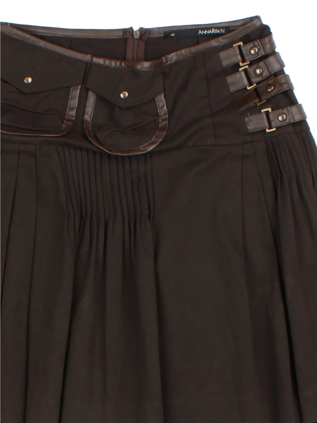 Y2K Buckle Pleated Kilt Skirt (Size L)