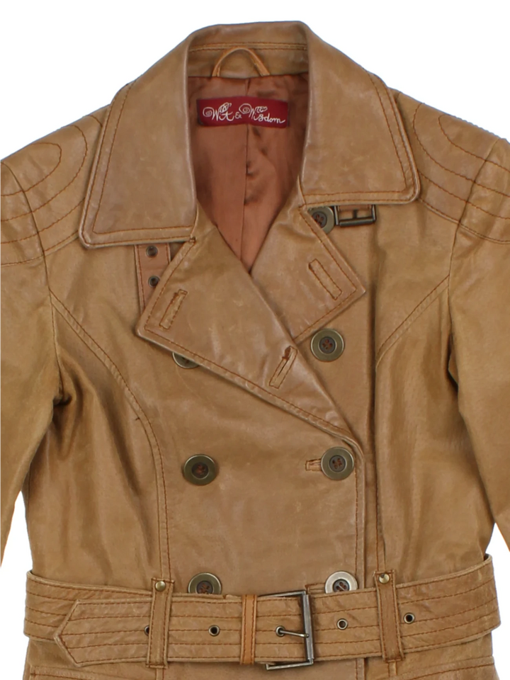 Y2K Double Breasted Leather Jacket (Size XS)