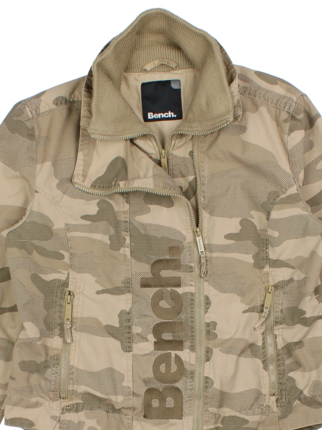 Y2K Camo Bench Bomber Jacket (Size L)