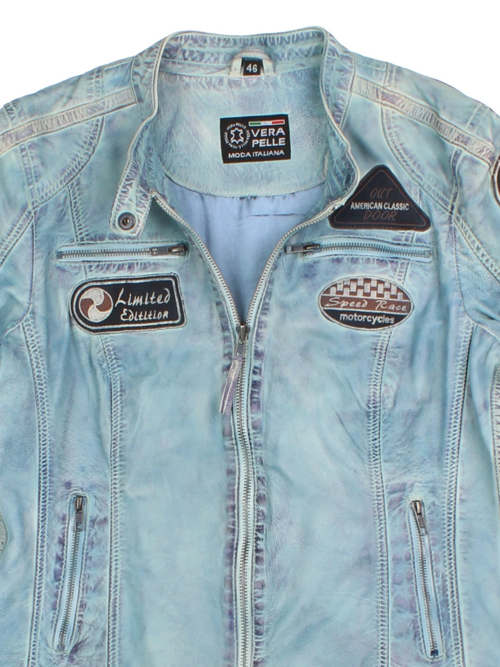 Y2K Motorcycle Leather Jacket (Size L)