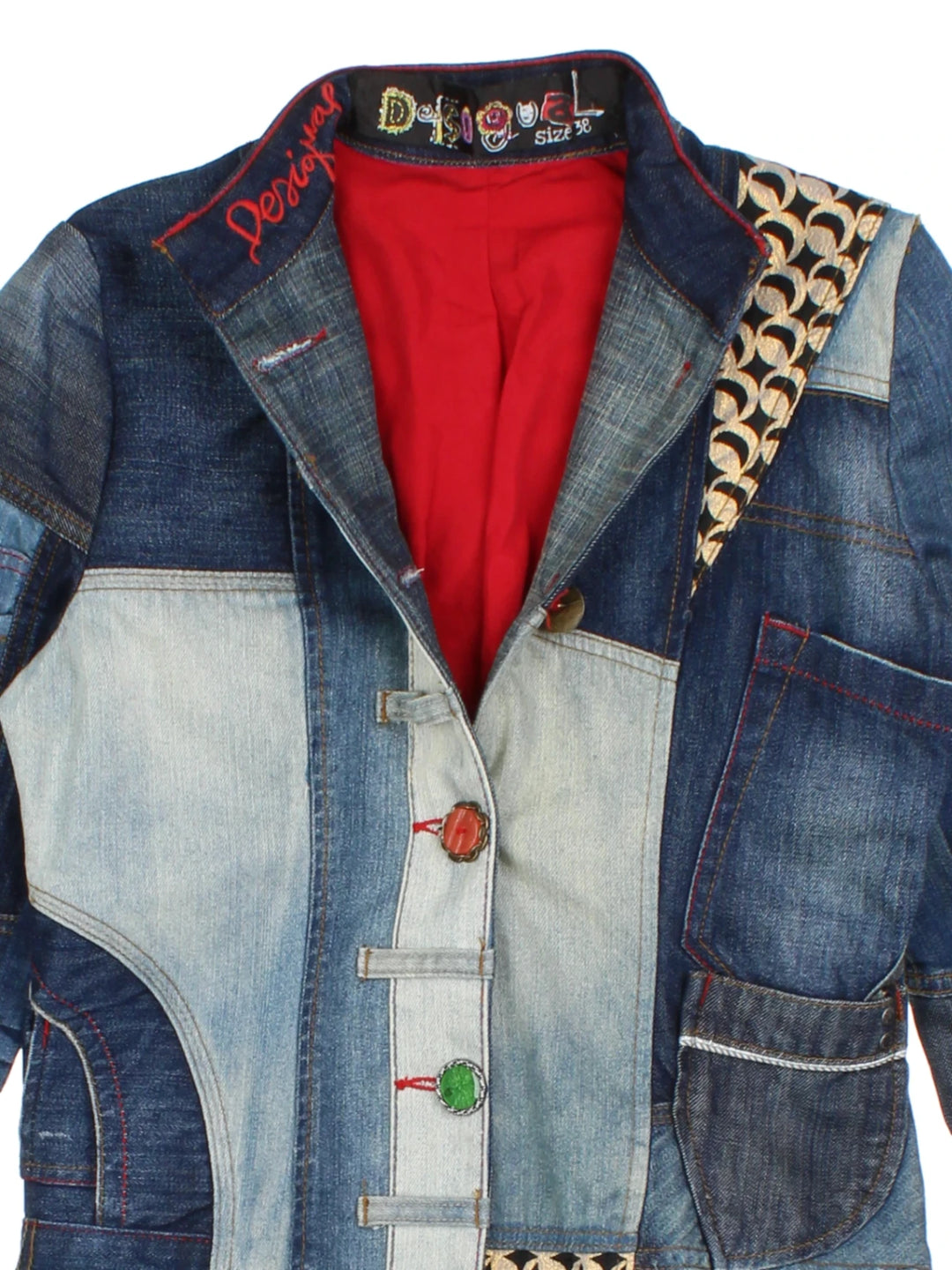 Y2K Desigual Patchwork Denim Jacket (Size XS)