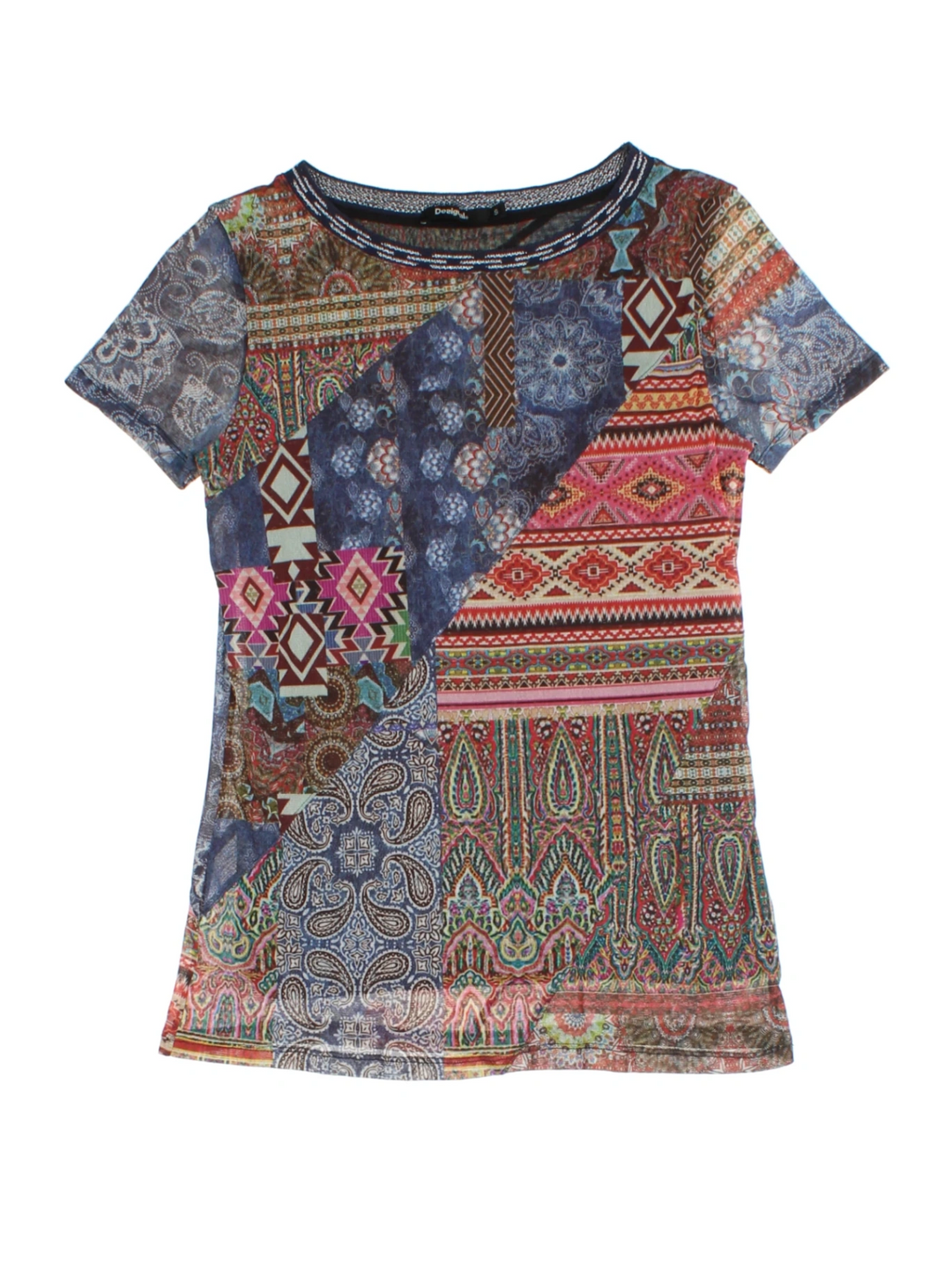 Y2K Patchwork Mesh T-Shirt (Size S)