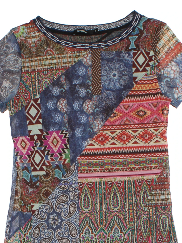 Y2K Patchwork Mesh T-Shirt (Size S)