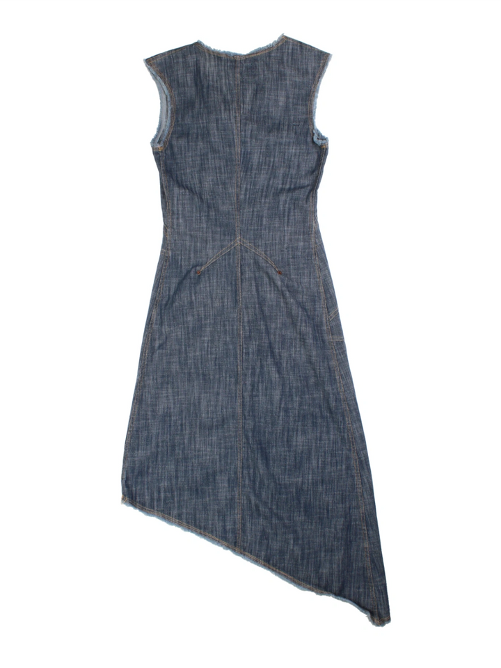 Y2K Asymmetrical Denim Midi Dress (Size XS)