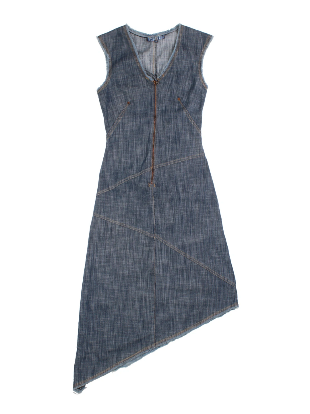 Y2K Asymmetrical Denim Midi Dress (Size XS)