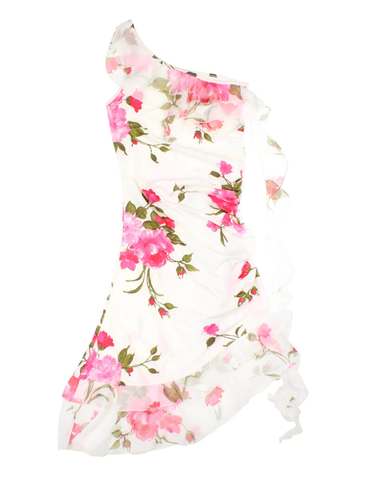 Y2K Morgan One-Shoulder Floral Mini Dress (Size XS)