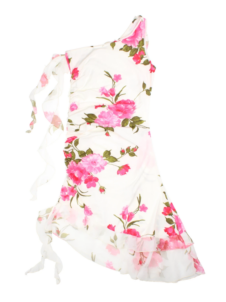 Y2K Morgan One-Shoulder Floral Mini Dress (Size XS)