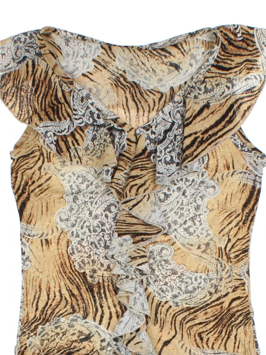 Y2K Vintage Women's Sleeveless Patterned Top Tan (Size XXS)