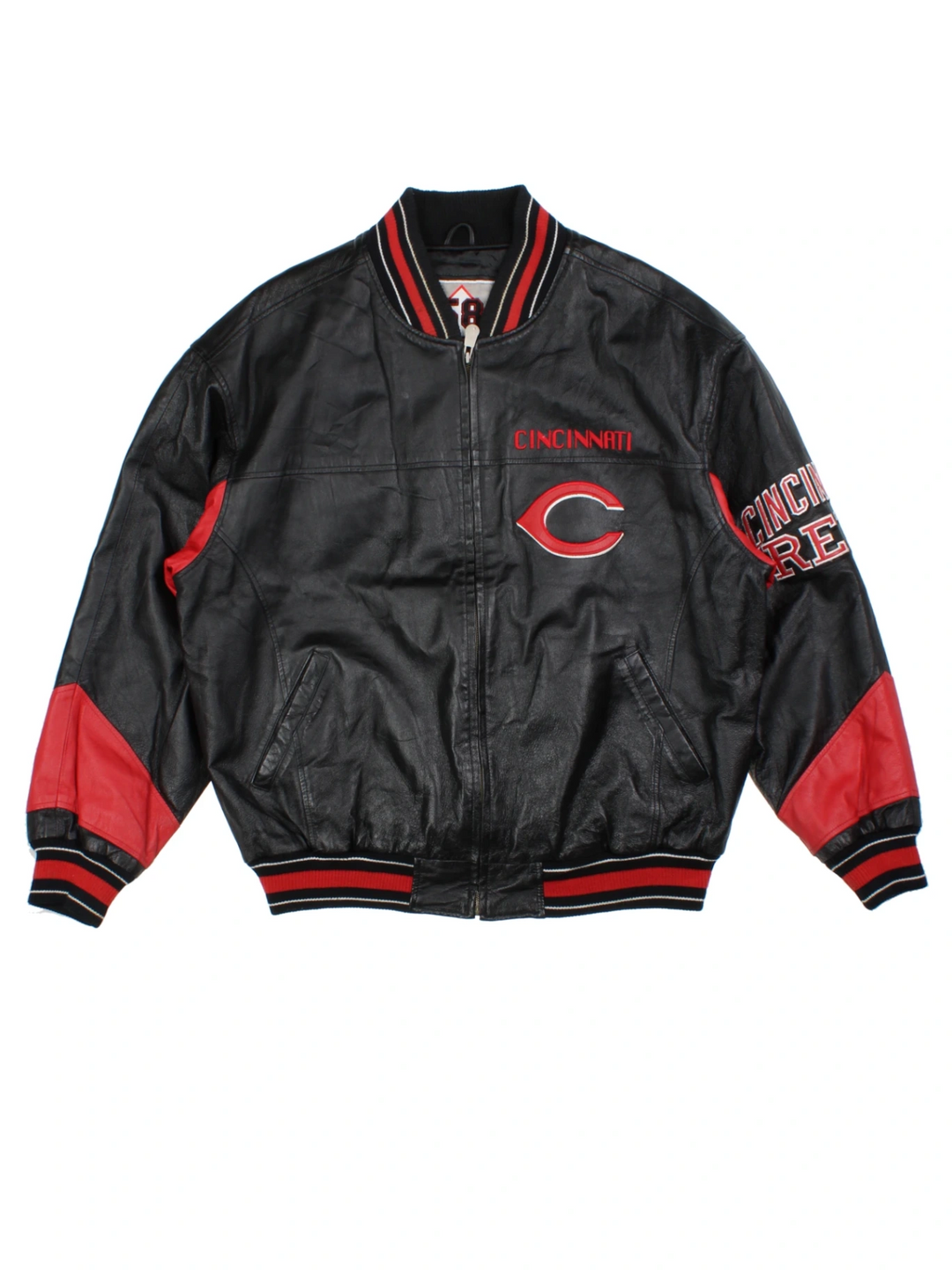 90's Cincinnati Reds Leather Varsity Jacket (Size XL)