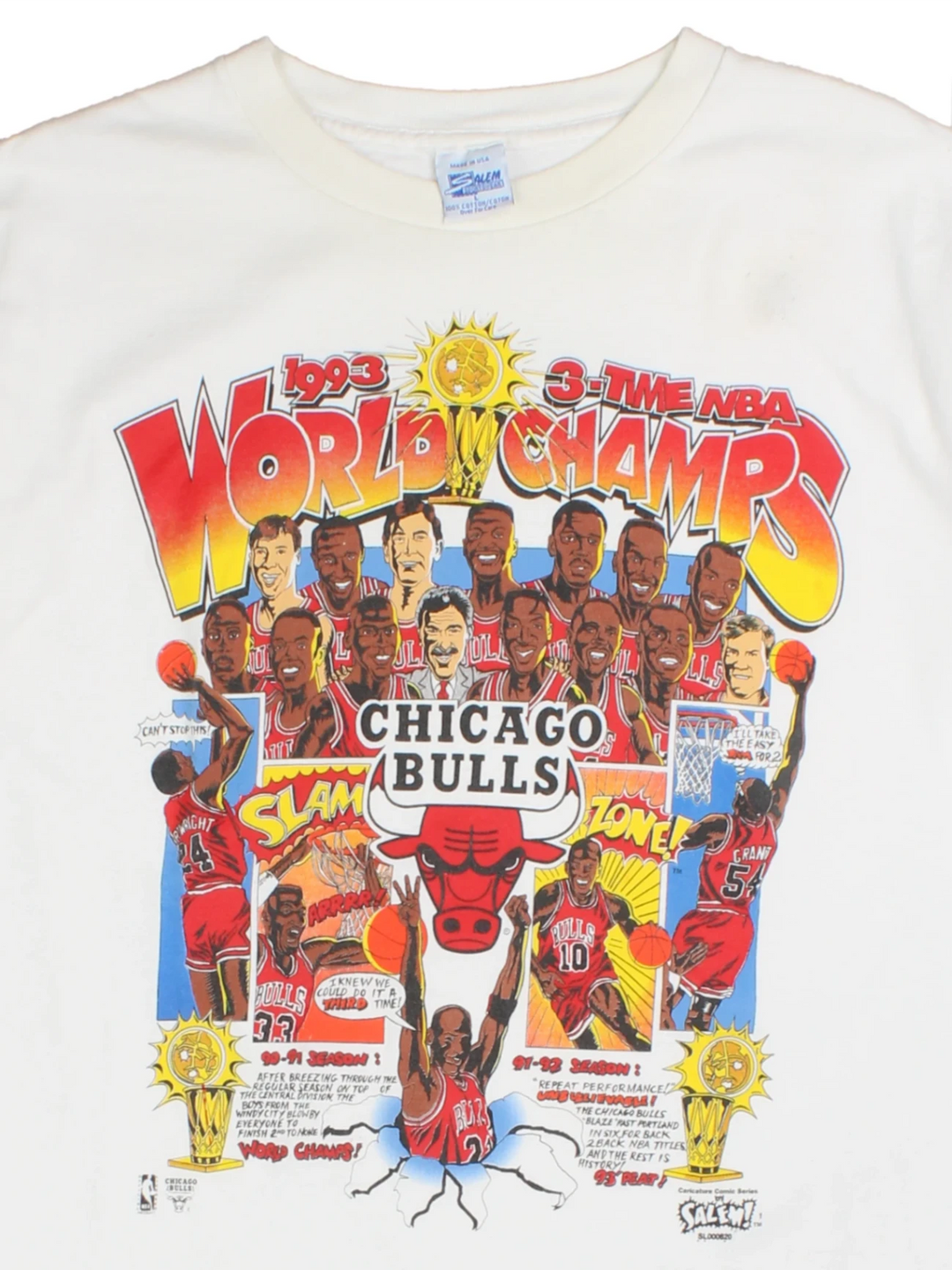 93 Chicago Bulls Time World Championship NBA Salem Comic T-Shirt (Size M)