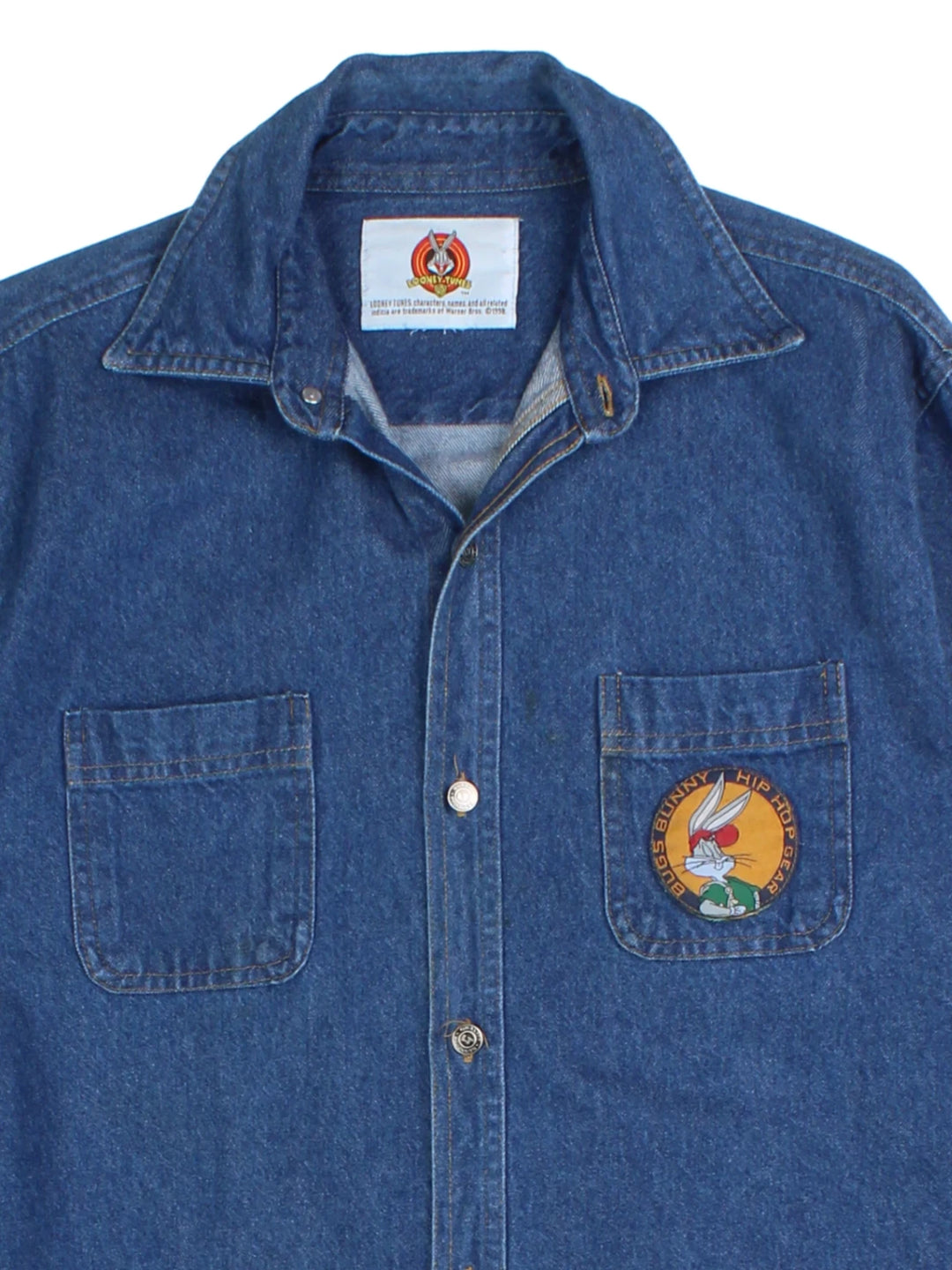 90s Looney Tunes Bugs Bunny Hip Hop Denim Shirt (Size S)