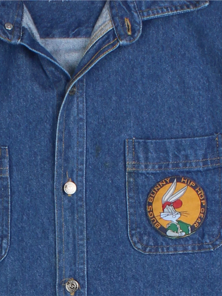 90s Looney Tunes Bugs Bunny Hip Hop Denim Shirt (Size S)