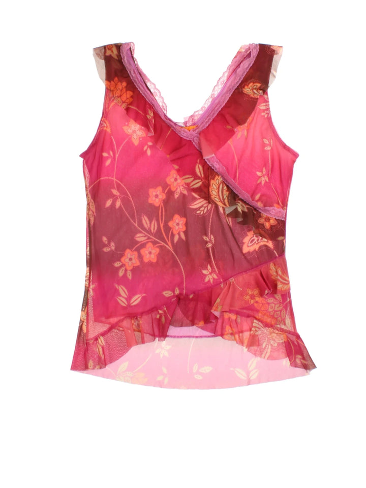 Y2K Floral Ruffle Top (Size L)