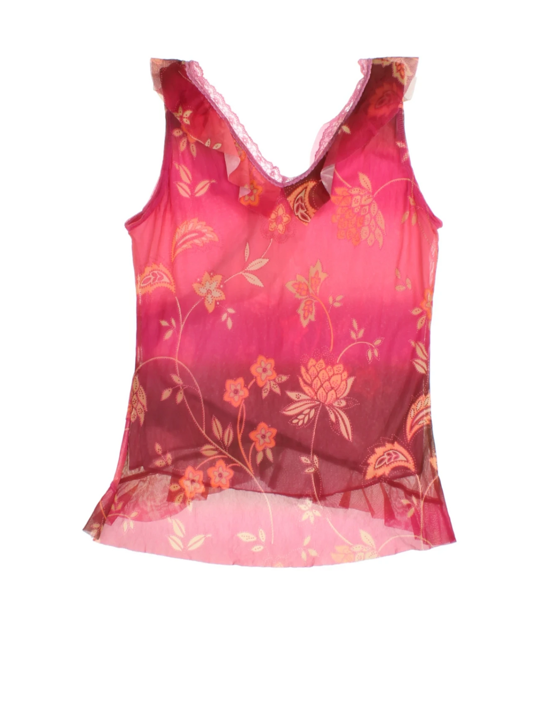 Y2K Floral Ruffle Top (Size L)