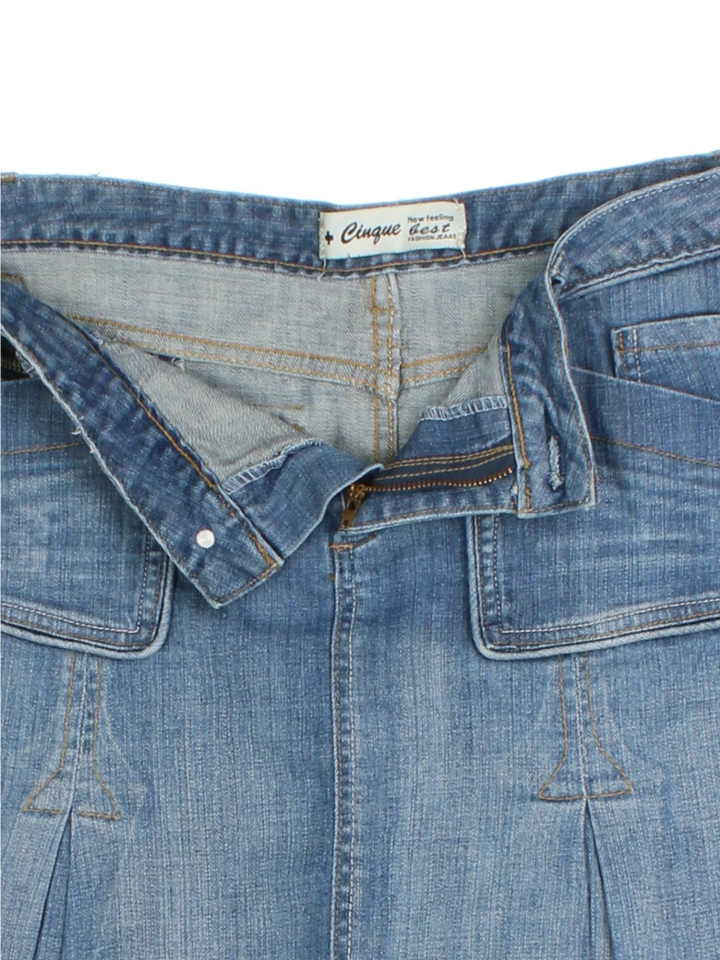 Y2K Pleated Denim Mini Skirt (Size M)