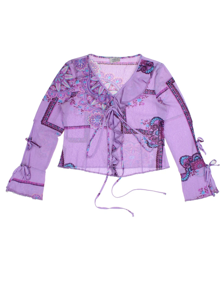 Y2K Tie Front Blouse (Size L)