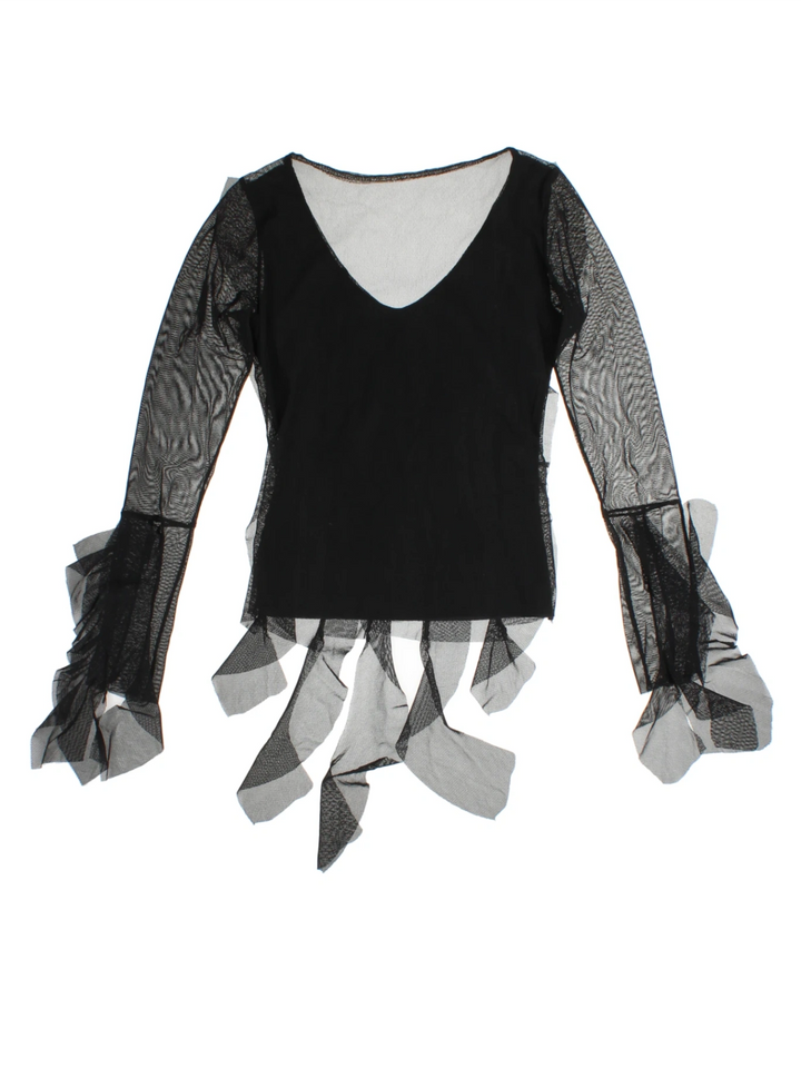 Y2K Mesh Ruffle Detail Top (Size S)