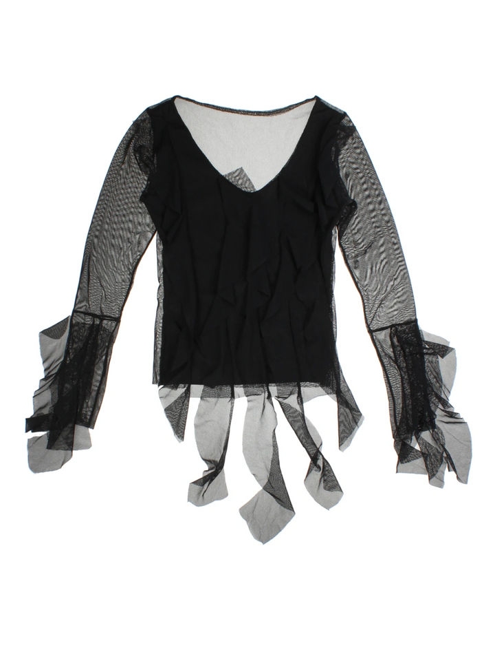 Y2K Mesh Ruffle Detail Top (Size S)