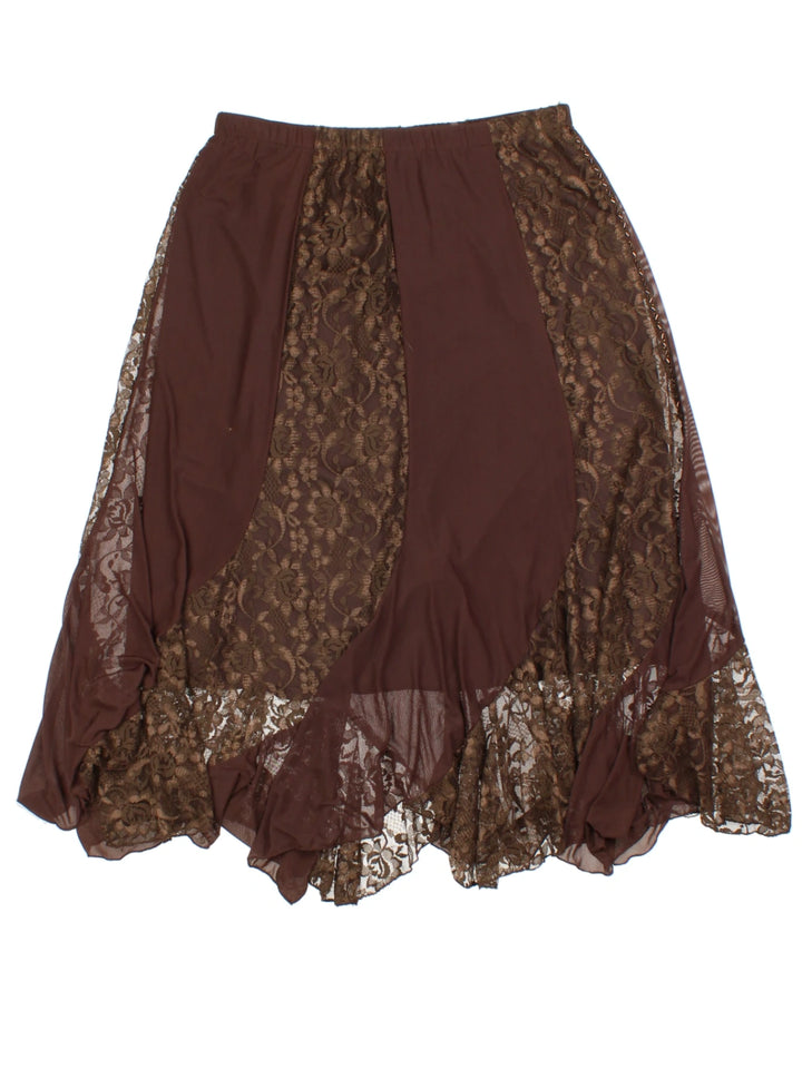 Y2K Lace Panel Midi Skirt (Size M)