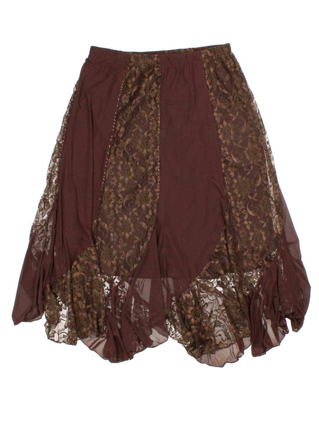 Y2K Lace Panel Midi Skirt (Size M)