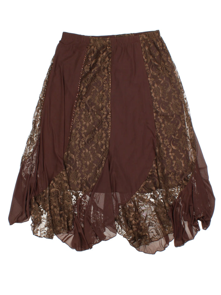 Y2K Lace Panel Midi Skirt (Size M)