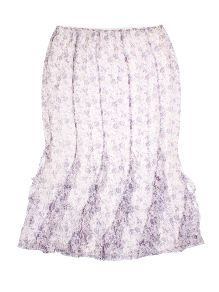 Y2K Floral Sheer Midi Skirt (Size L)